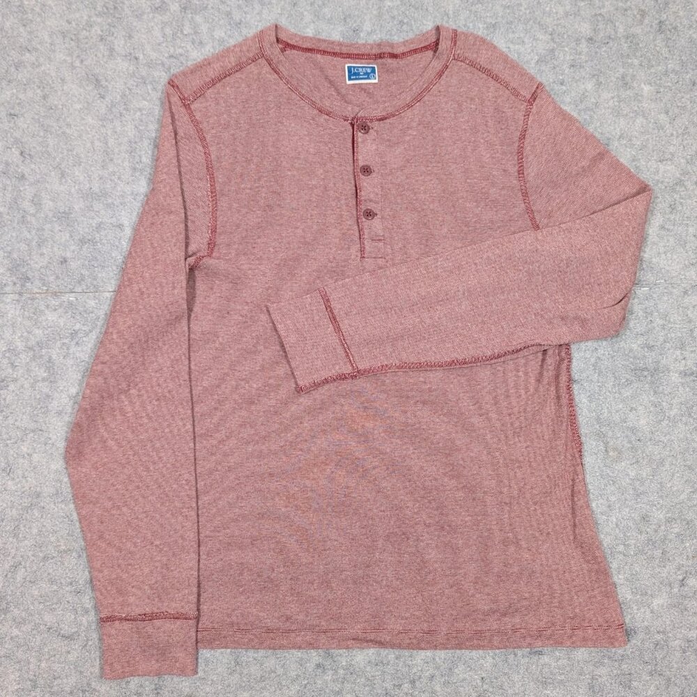 J Crew Factory Henley Shirt Size Large Slim Fit Red Micro Stripe